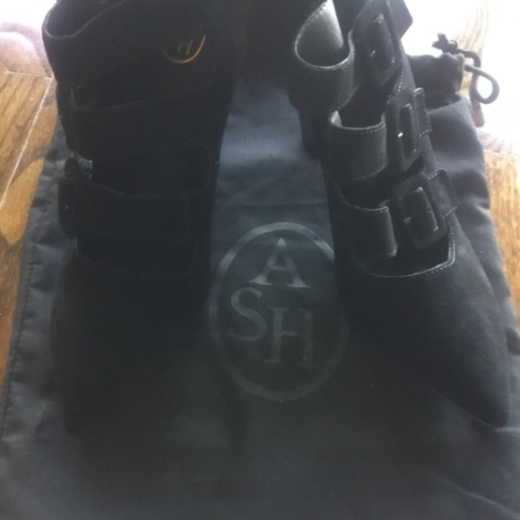 ASH DOLBY Buckle Cone Heels Black Suede - Picture 7 of 9